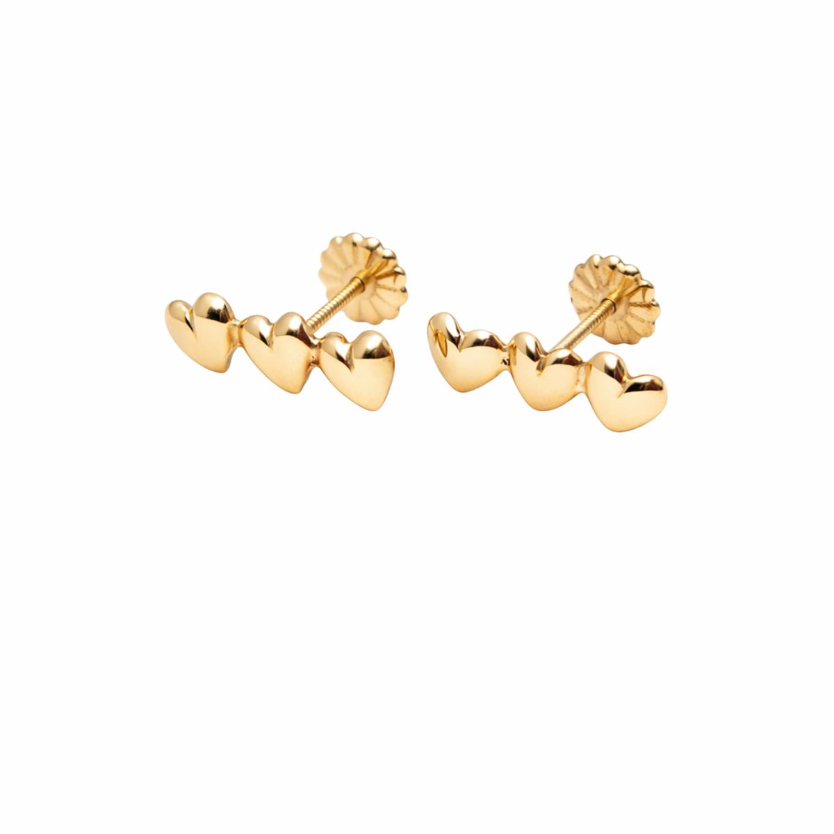 JIREH JOYAS - Aros Triple Corazón Oro 18K Atornillados 1.50gr Mujer  Hipoalergénicos