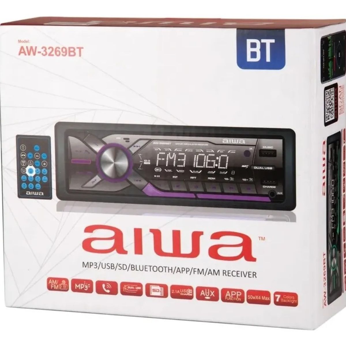 AIWA - Radio Auto 1 Din Aiwa Bluetooth Mp3 Usb App Music Aw-3269b