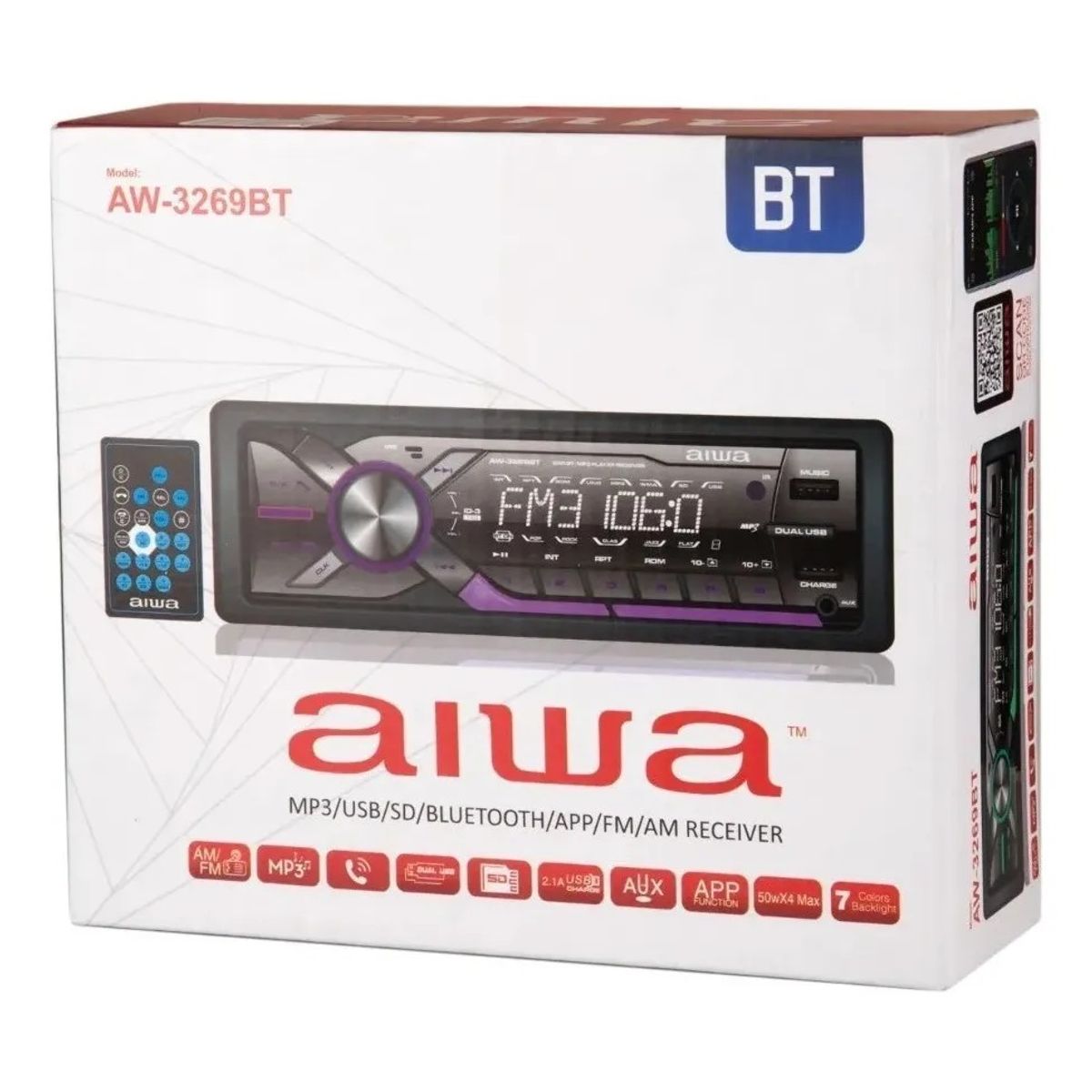 AIWA - Radio Auto 1 Din Aiwa Bluetooth Mp3 Usb App Music Aw-3269b