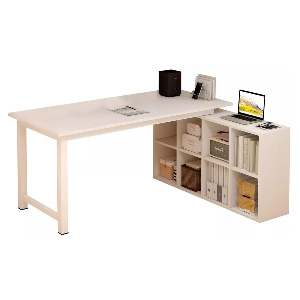 ACTUAL - Escritorio en L Con Biblioteca Lateral Amplio Moderno Funcional y Reversible 140cm