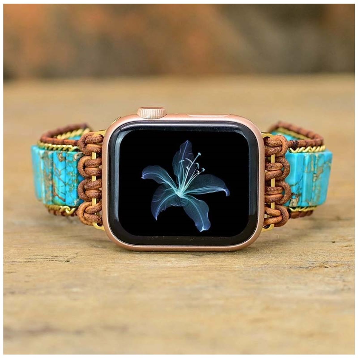 STARTECHOFFICE - Correa Bohemia de Turquesa para Apple Watch 4244mm Diseño Artesanal Piedras Naturales