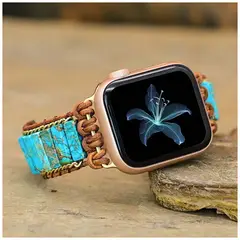 GENERICO - Correa Artesanal de Turquesa para Apple Watch 4244mm Diseño Bohemio Premium Piedras Naturales