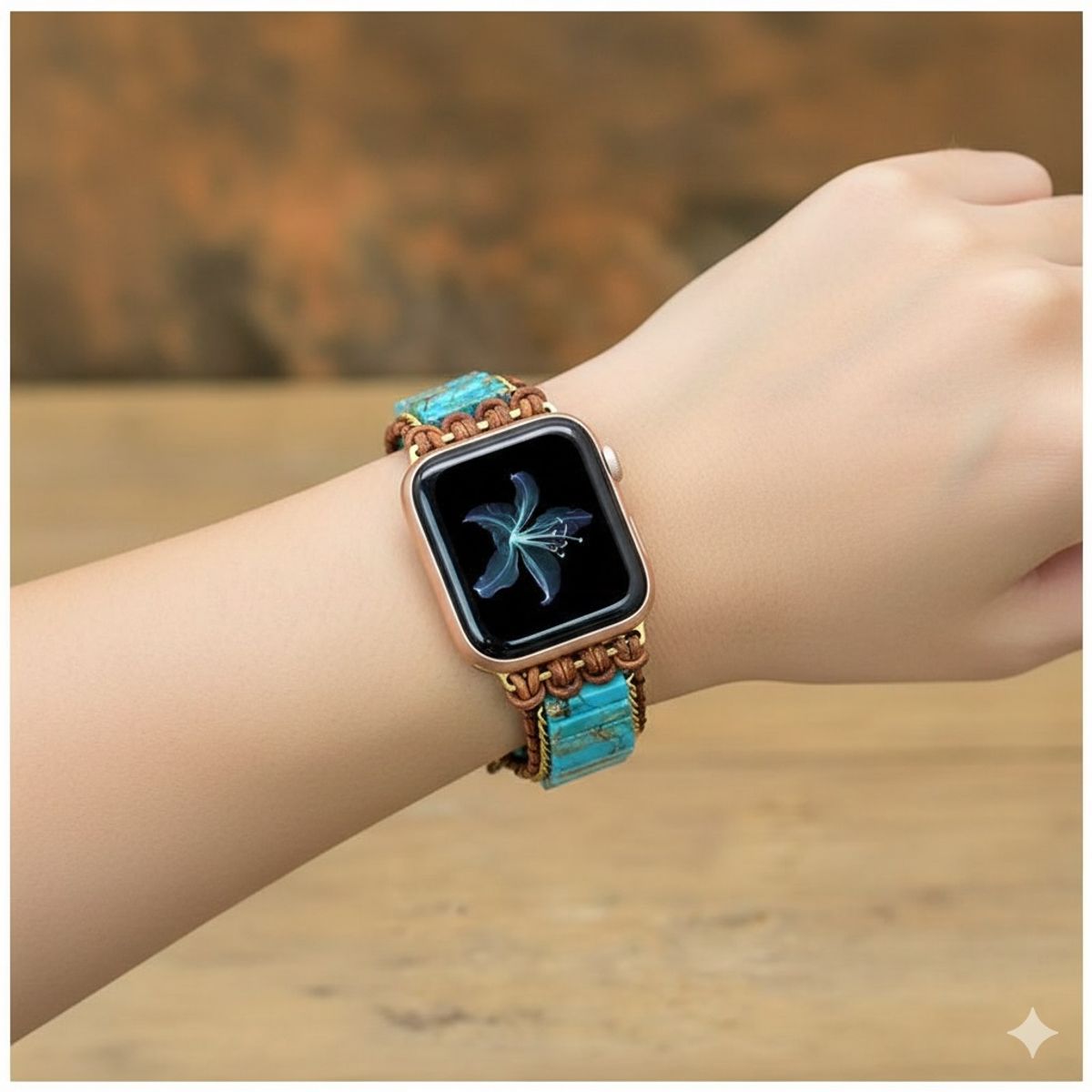 GENERICO - Correa Bohemia de Turquesa Natural para Apple Watch 4244mmDiseño Artesanal Cuero Trenzado