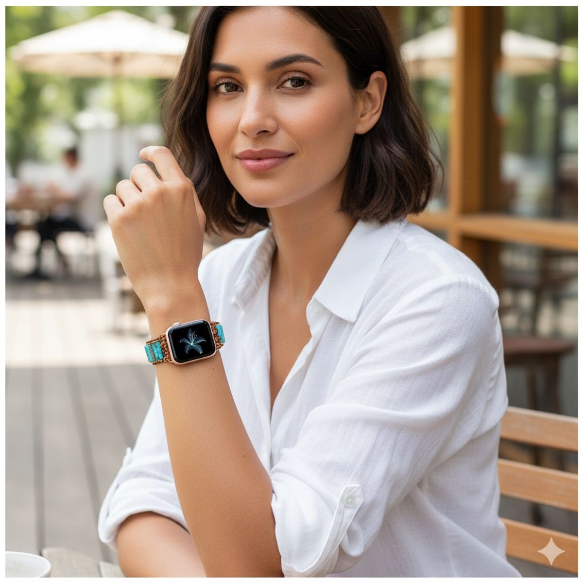 GENERICO - Correa Bohemia de Turquesa Natural para Apple Watch 4244mmDiseño Artesanal Cuero Trenzado