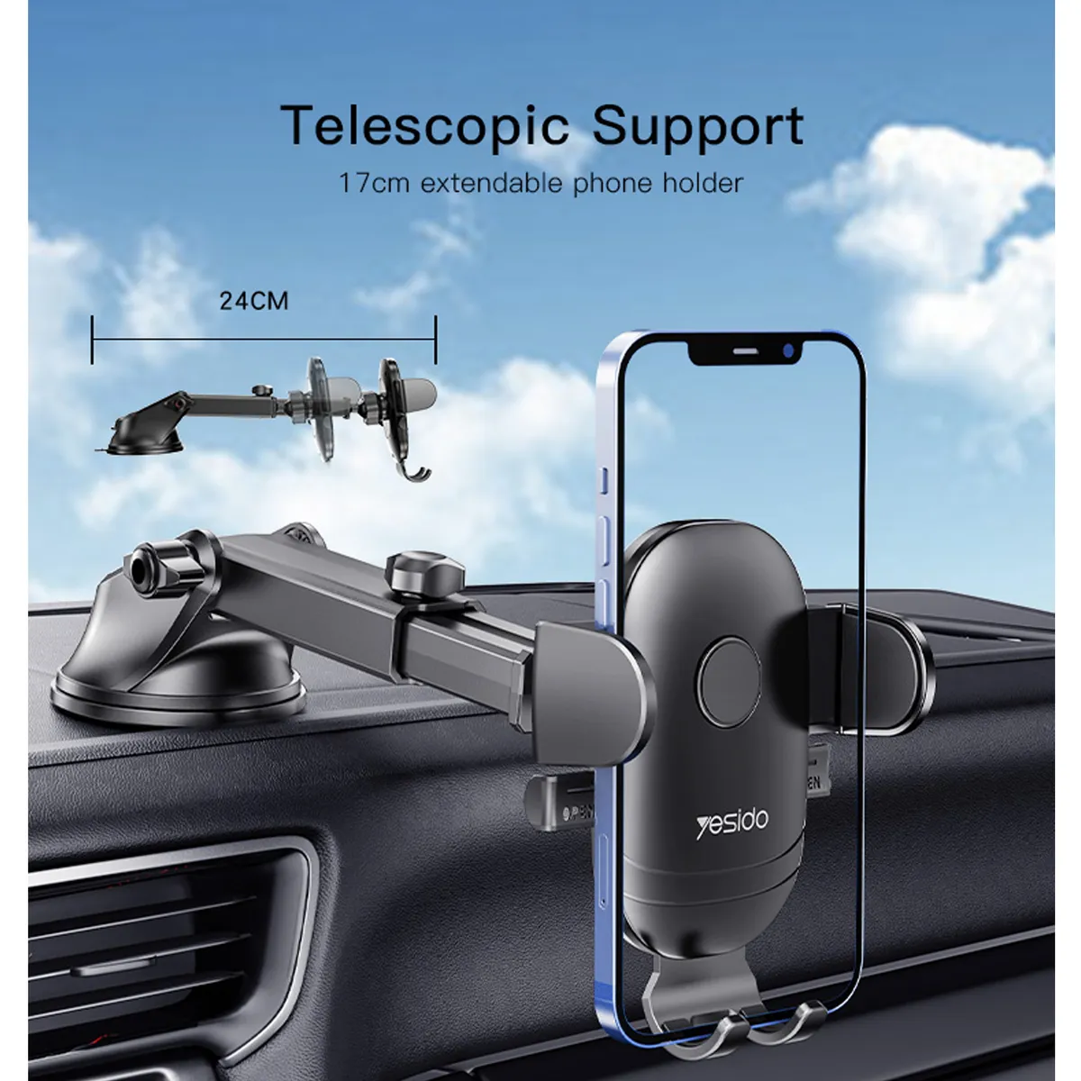 YESIDO - Soporte Celular Para Auto Con Ventosa Y Brazo Rotacion 360 Ajustable Yesido C138