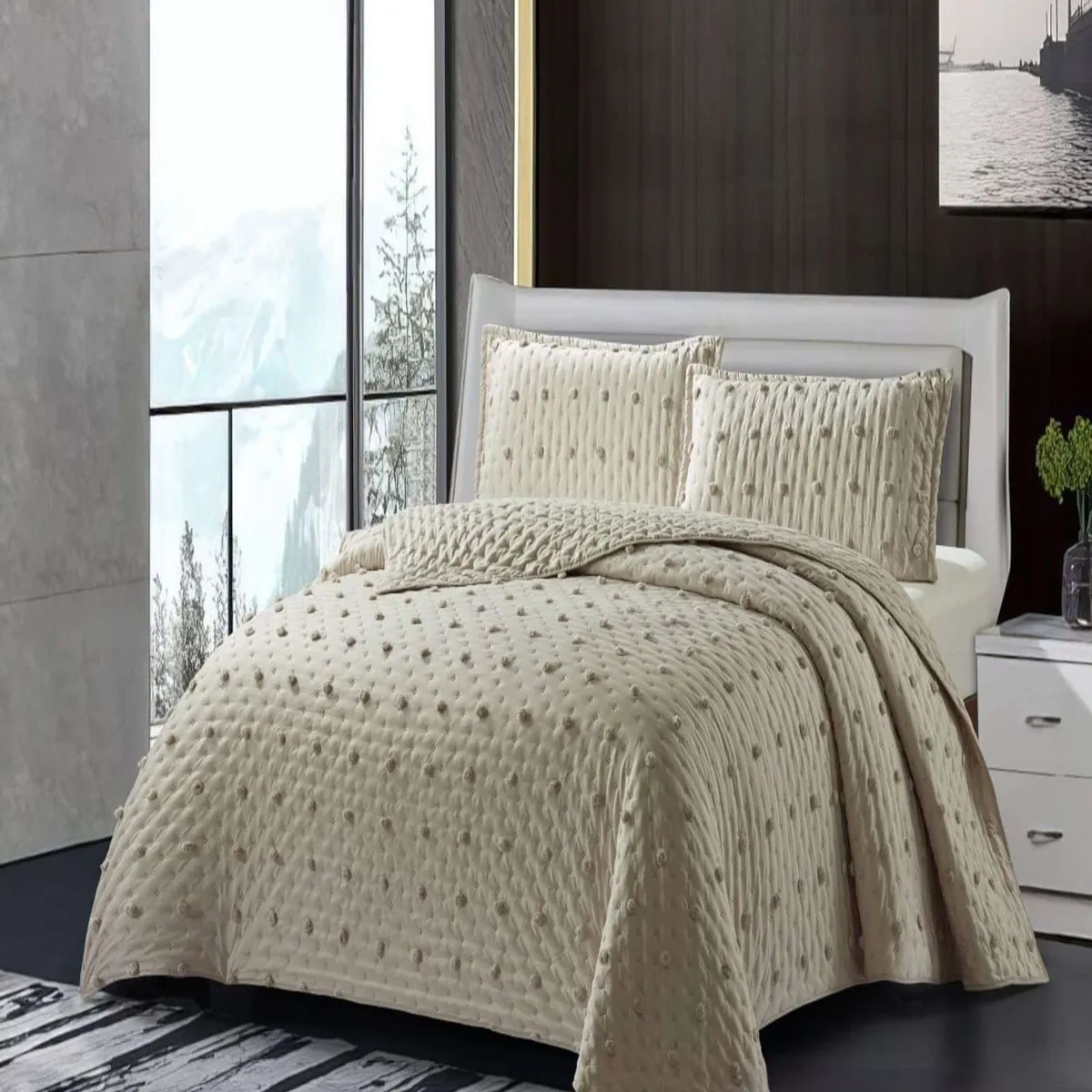 GENERICO - CUBRECAMA QUILT TUFTING DE LUJO SUAVE PLAZA Y MEDIA