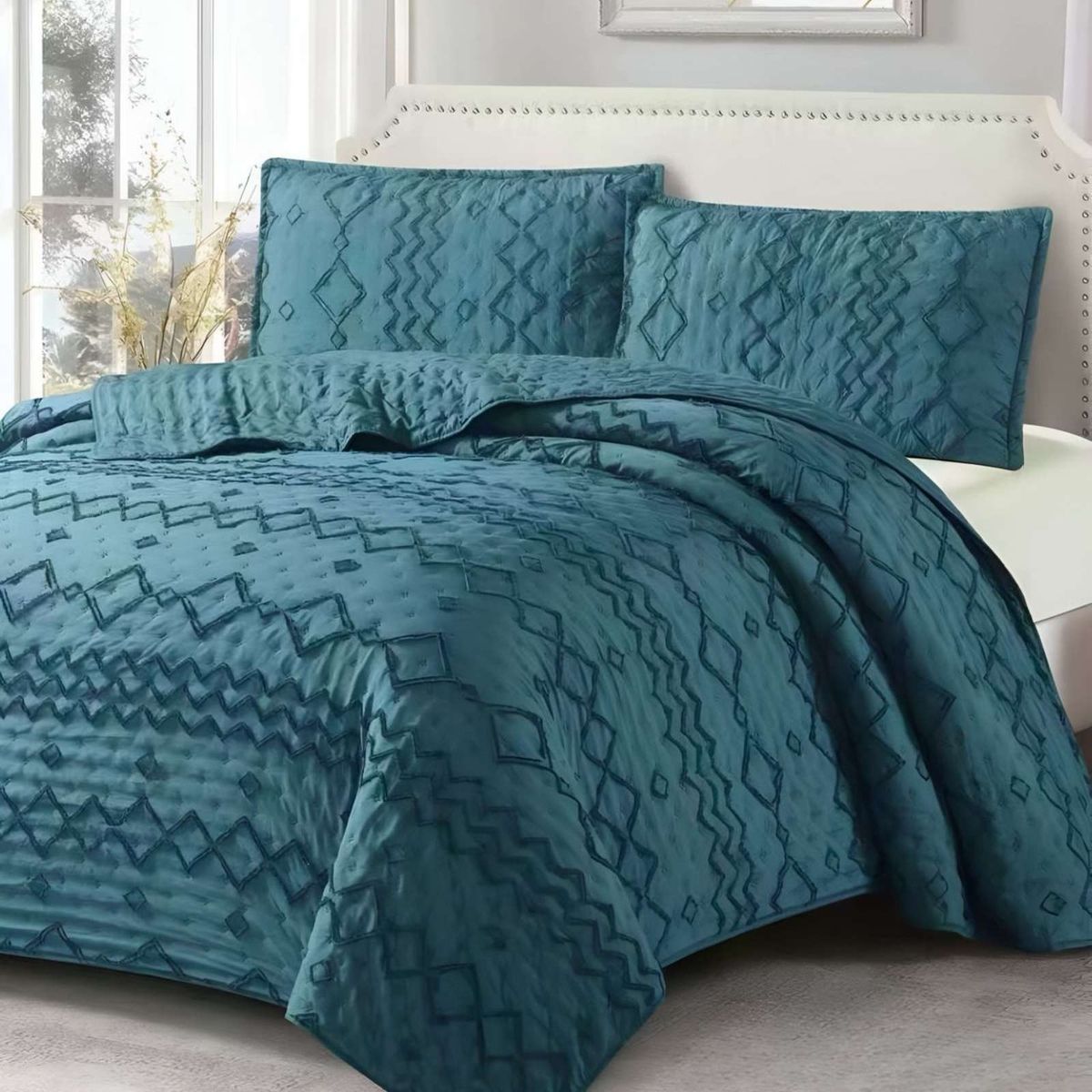 GENERICO - CUBRECAMA QUILT TUFTING DE LUJO SUAVE PLAZA Y MEDIA