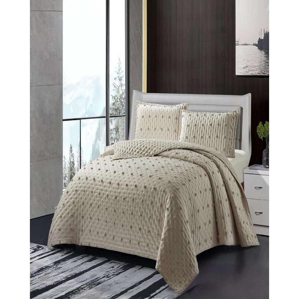 GENERICO - CUBRECAMA QUILT TUFTING DE LUJO SUAVE KING