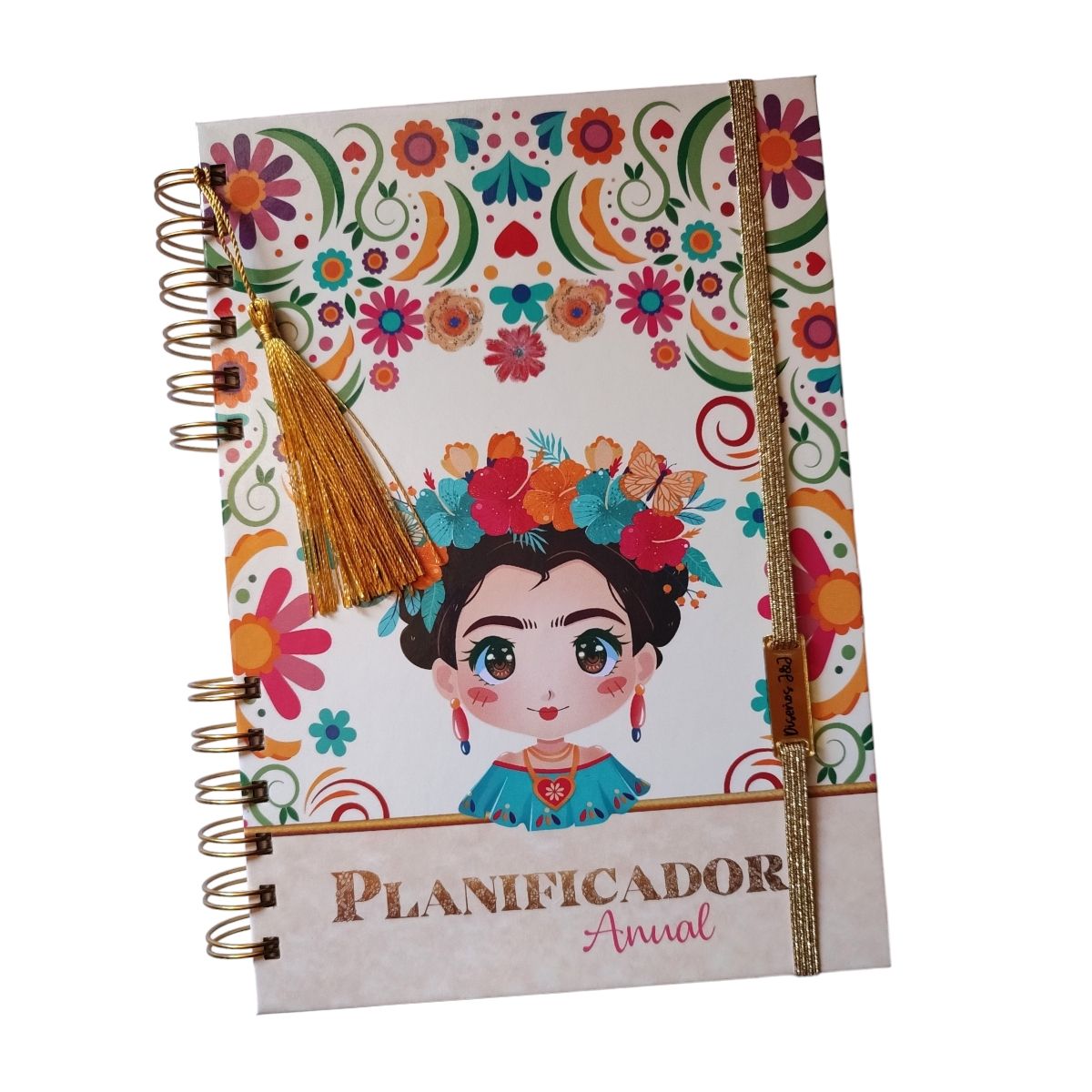 INDEPENDIENTE - Planificador Anual Frida 4 dorado + llavero con frases positivas-motivacionales