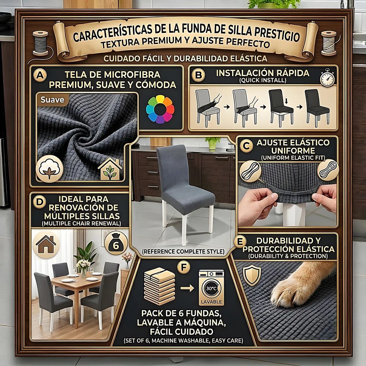 GENERICO - Set DE 6 FUNDAS DE SILLAS F17