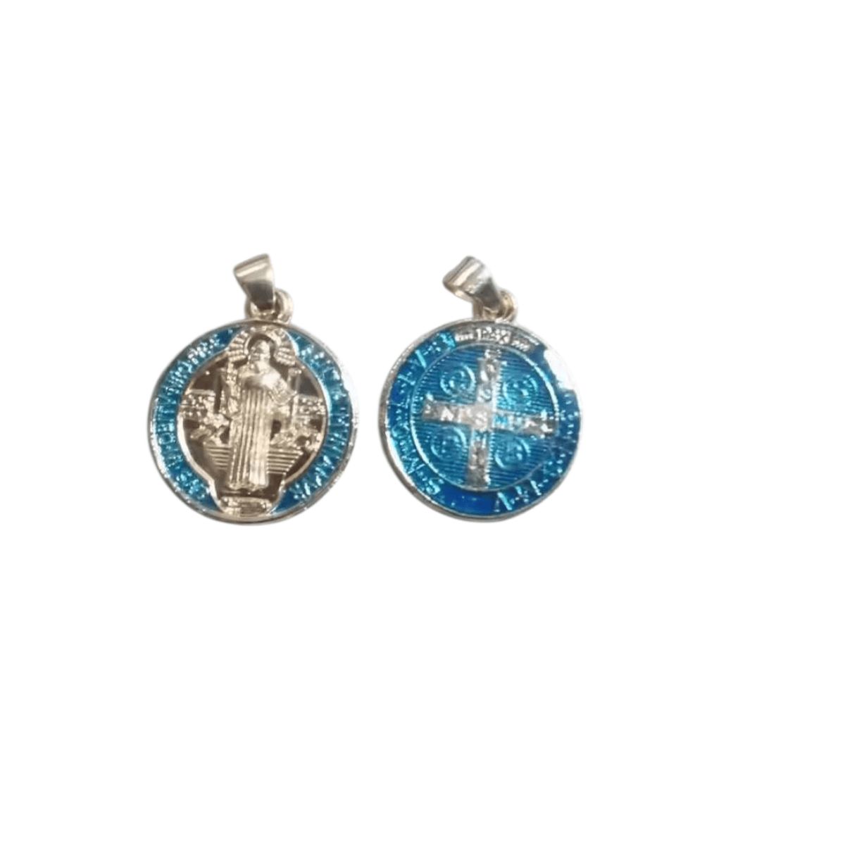GENERICO - Collar + Medalla San Benito enchape oro modelo AZUL TURQUESA
