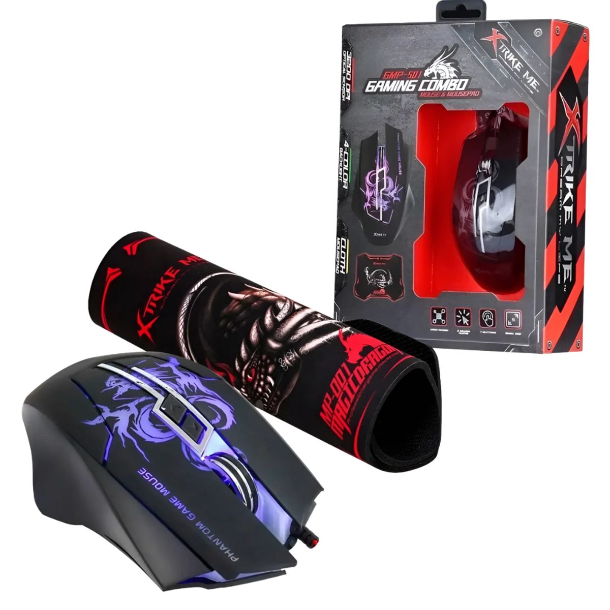 XTRIKE ME - Kit Gaming Xtrike Me: Mouse 3200 DPI + Mousepad Negro