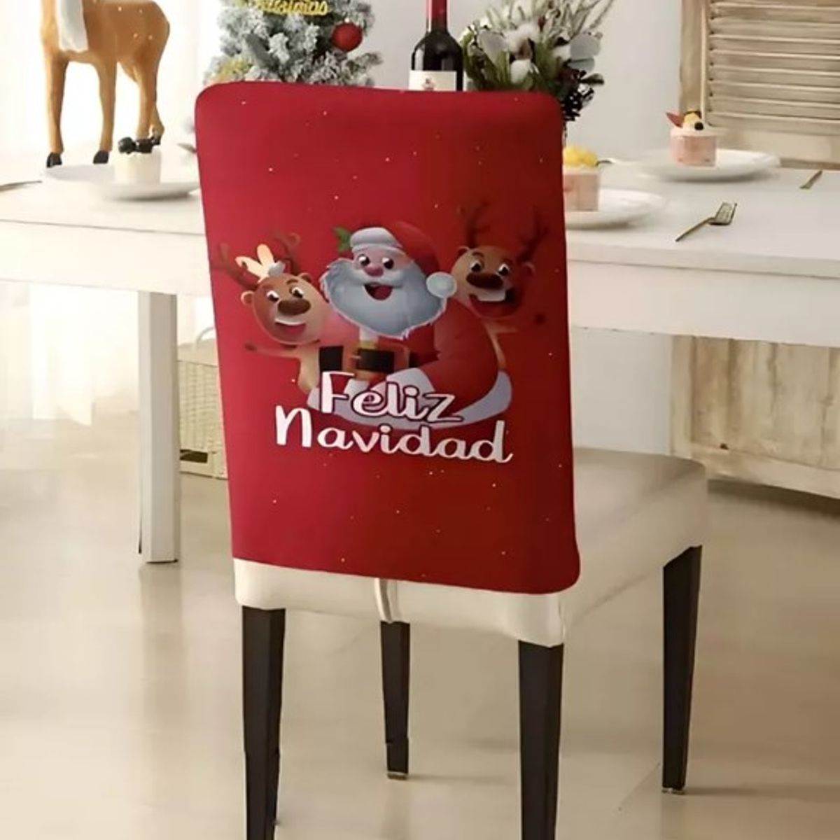 GENERICO - FUNDAS NAVIDEÑAS PARA RESPALDO DE SILLAS SET DE 6 PIEZAS 47CMX60CM CON DISEÑO SANTA CLAUS RENOS