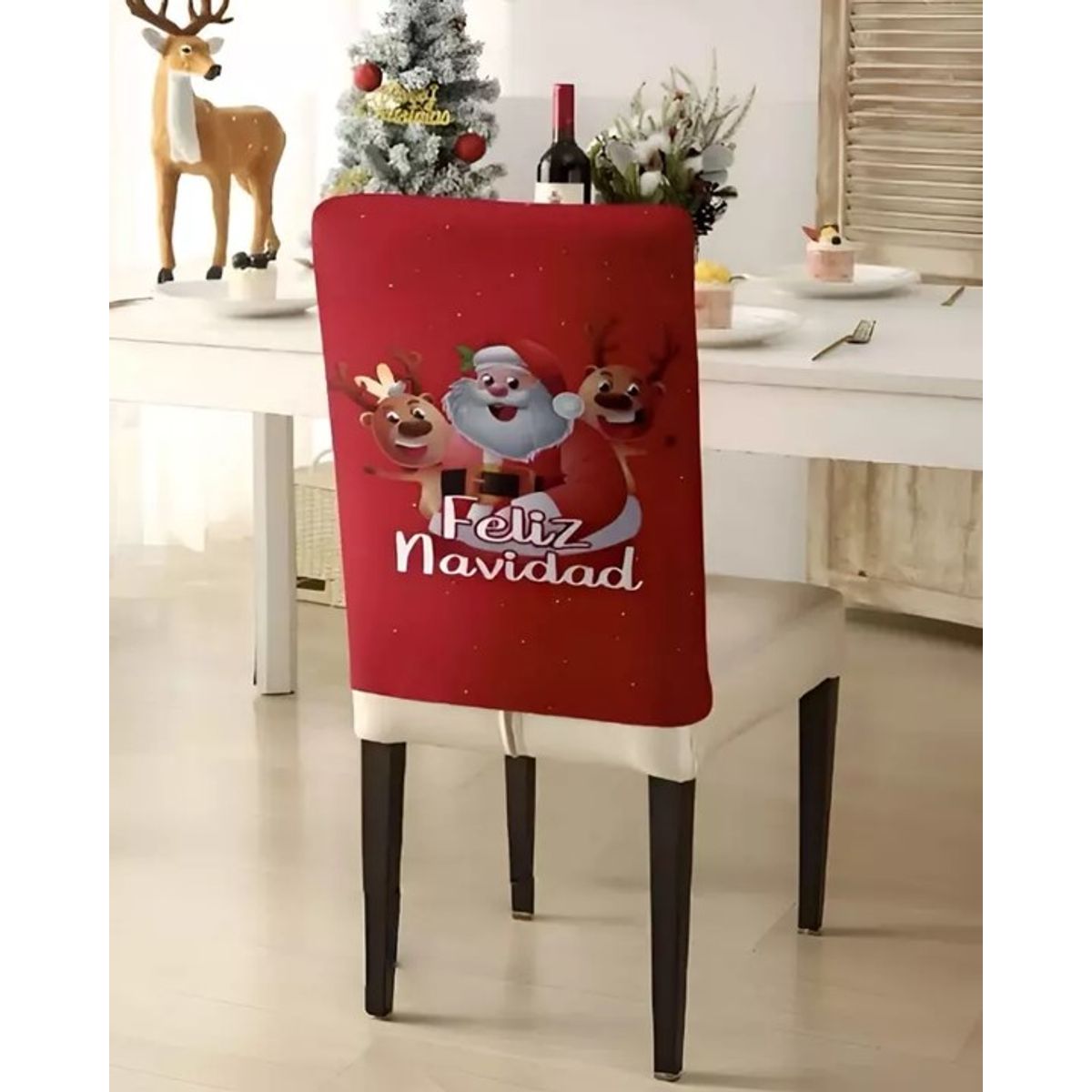 GENERICO - FUNDAS NAVIDEÑAS PARA RESPALDO DE SILLAS SET DE 6 PIEZAS 47CMX60CM CON DISEÑO SANTA CLAUS RENOS