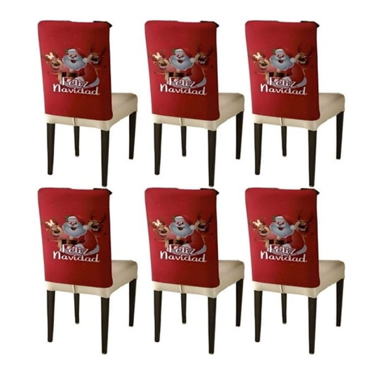 GENERICO - FUNDAS NAVIDEÑAS PARA RESPALDO DE SILLAS SET DE 6 PIEZAS 47CMX60CM CON DISEÑO SANTA CLAUS RENOS