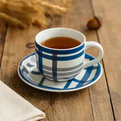 HALLEN - Set 6 Tazas + 6 Platos Te o Cafe Ceramica 350 ML Florence