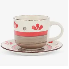 HALLEN - Set 6 Tazas + 6 Platos Te o Cafe Ceramica 350 ML Emily