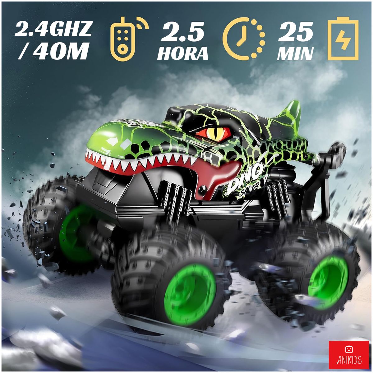 ANIKIDS - Auto Truco Monstruo Control Remoto Luz Música Juguete Niños Verde