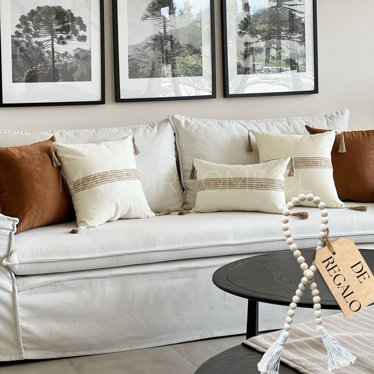MANDIRHOME - SET 5 FUNDAS COJÍN PREMIUM TIERRA FRANJA + REGALO