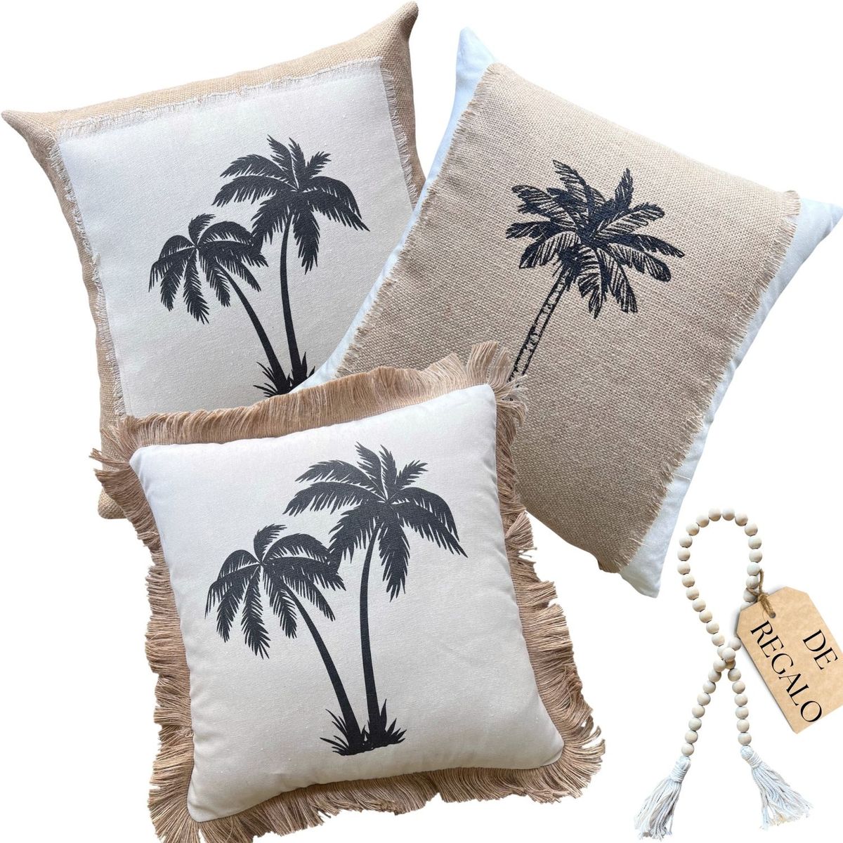 MANDIRHOME - SET 3 FUNDAS COJÍN PALMAS + REGALO