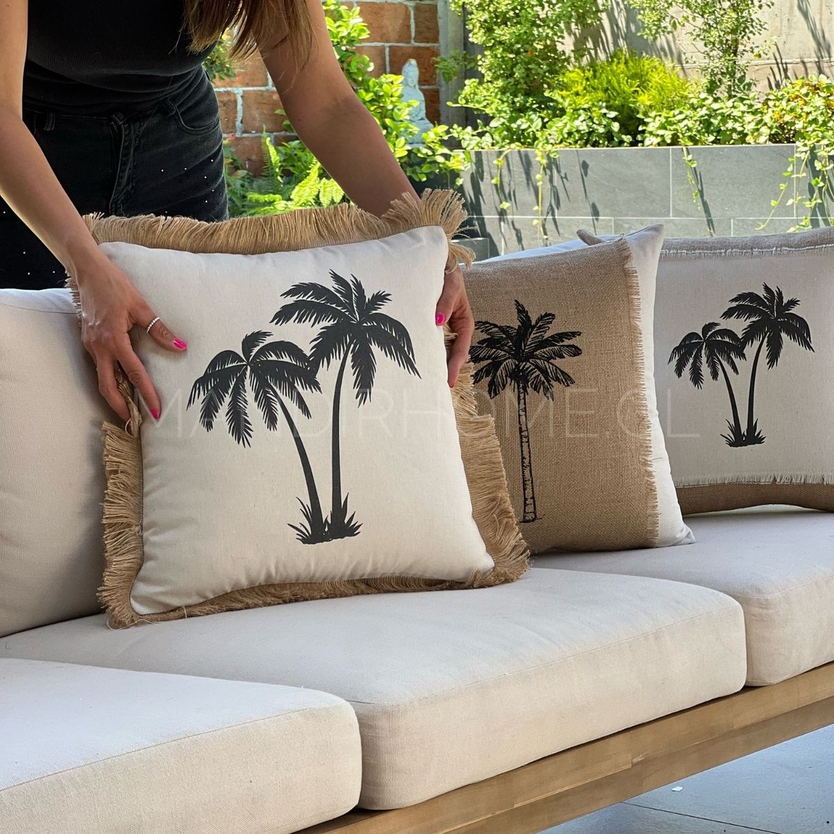 MANDIRHOME - SET 3 FUNDAS COJÍN PALMAS + REGALO