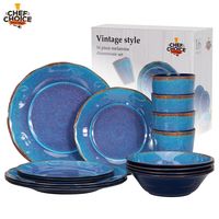 Set 16 Pcs Juego de Vajilla Completo Melamina Color Azul Chef Choice