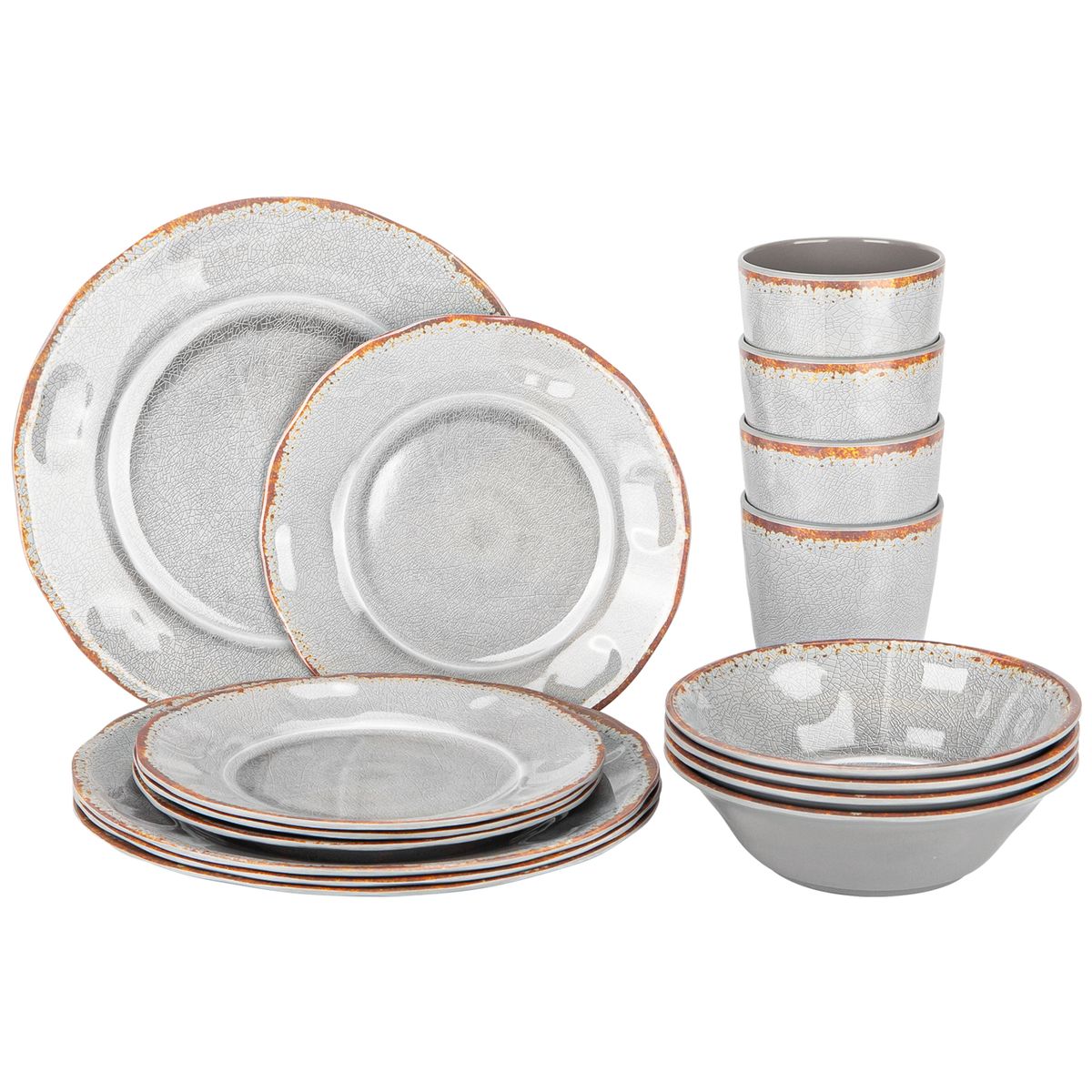 CHEFCHOICE - Set 16 Pcs Juego De Vajilla Completo Melamina Color Gris Chef Choice