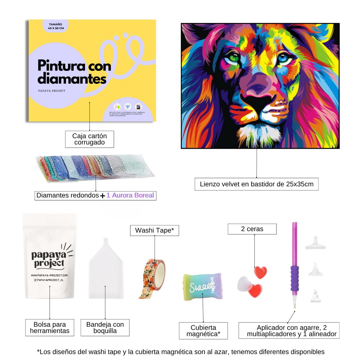 GENERICO - Pintura Con Diamantes Con Bastidor 25x35cm - Diamond Painting - León Colorido