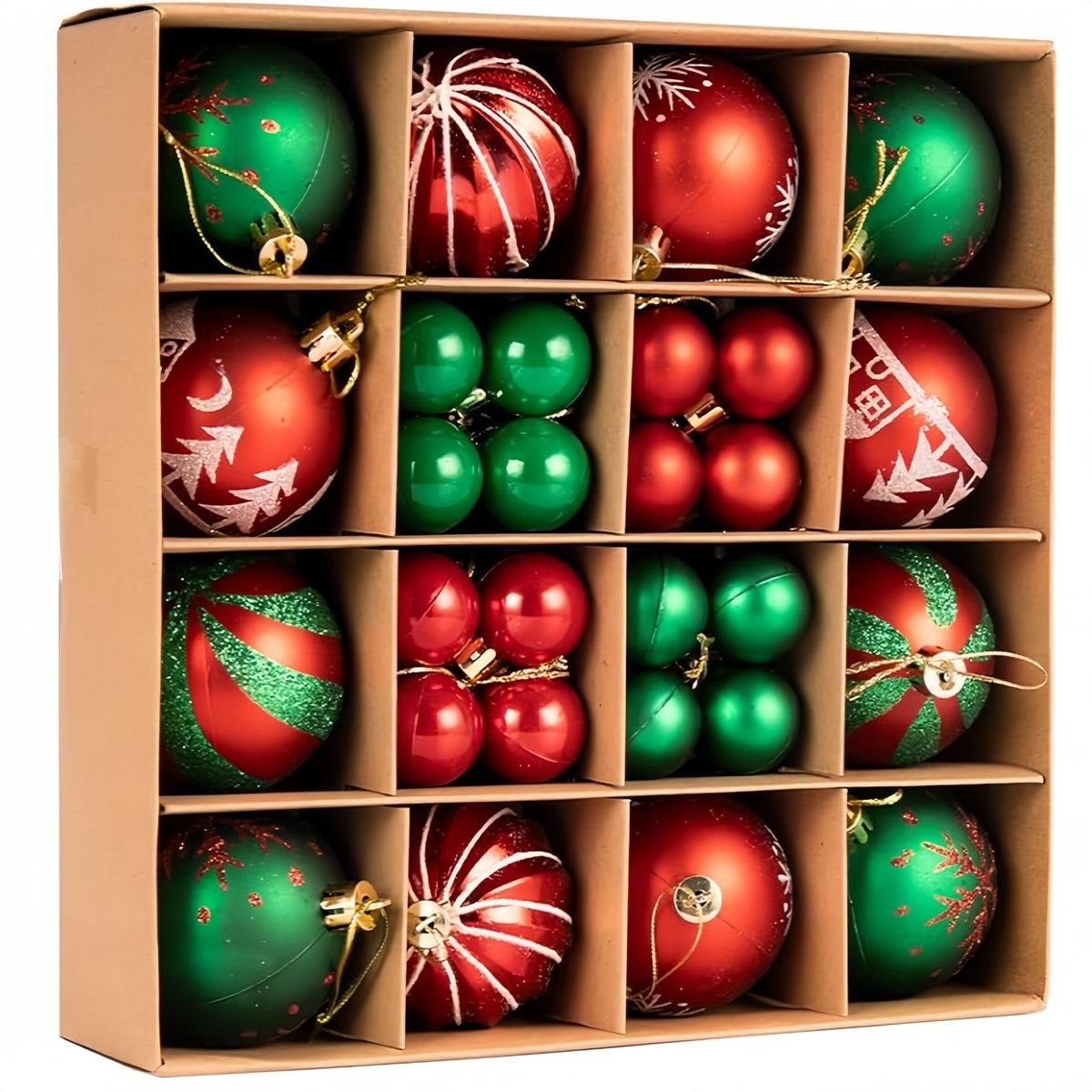 ANENG - Juego 44 Bolas Adornos Colgantes Para Árbol De Navidad Rojo+Verde