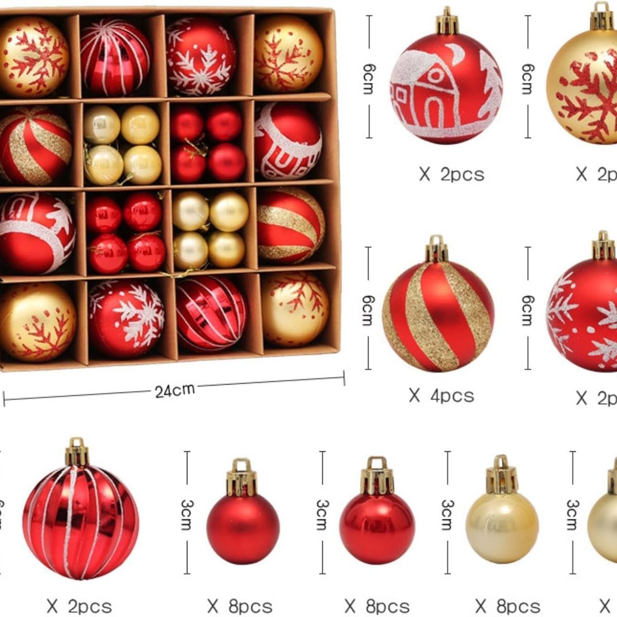 ANENG - Juego 44 Bolas Adornos Colgantes Para Árbol De Navidad Rojo+Dorado