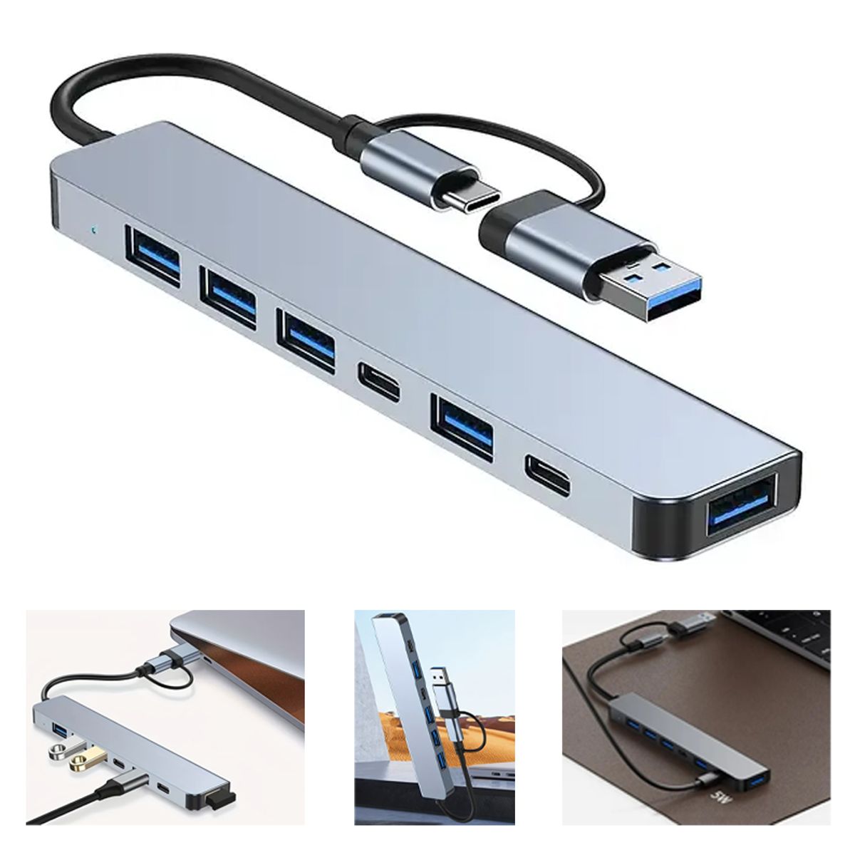 GENERICO - Adaptador 7 En 1 USB-C Para Mac y PC Con Puertos USB 3.0