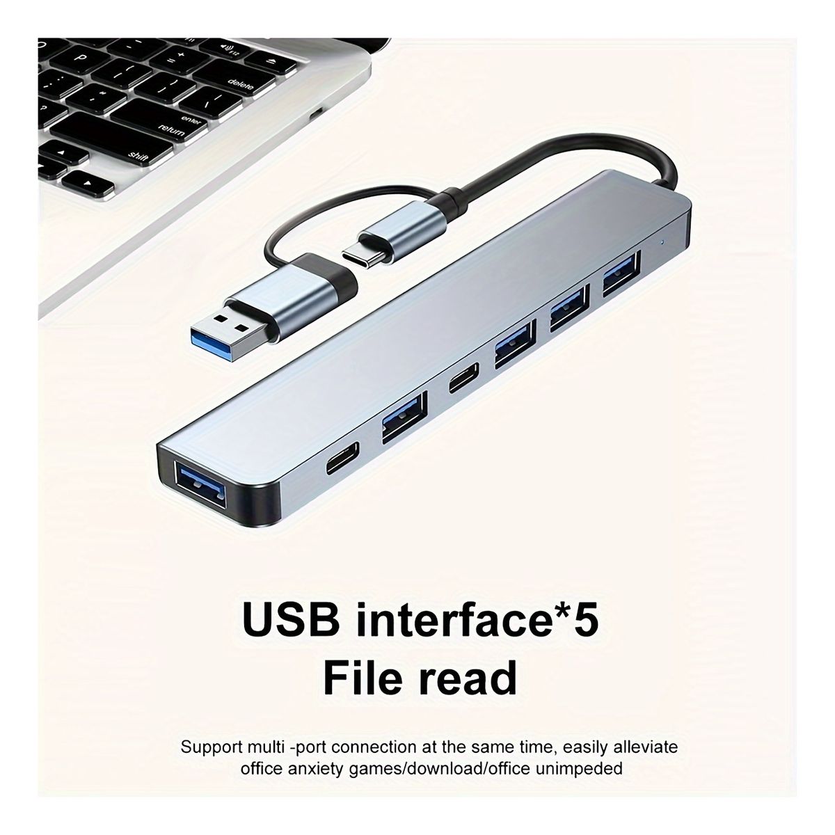 GENERICO - Adaptador 7 En 1 USB-C Para Mac y PC Con Puertos USB 3.0
