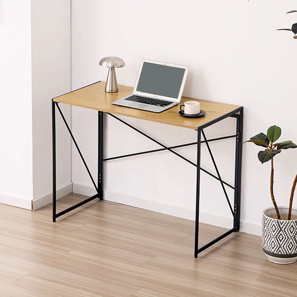 Mesa Escritorio Plegable de Metal y Roble Claro 100x50x75 cm, marca JOYTEK - Foto Principal