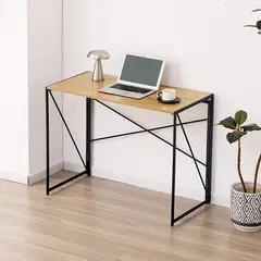 JOYTEK - Mesa Escritorio Plegable de Metal y Roble Claro 100x50x75 cm