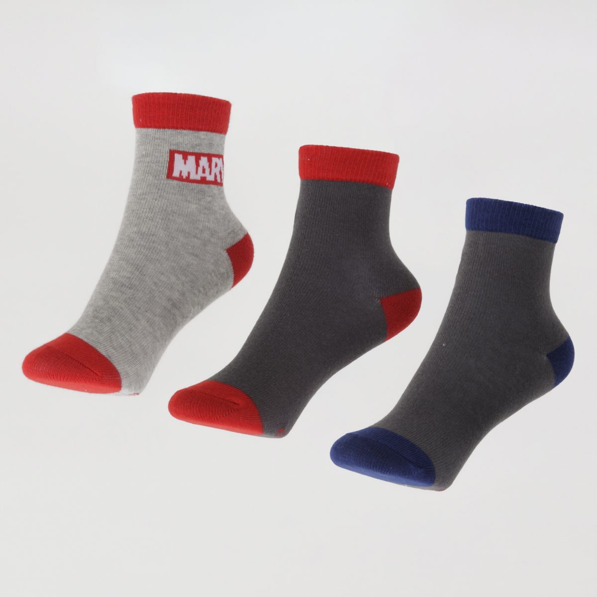 MARVEL - Tripack Calcetines Niño Gris Logos Avengers Marvel