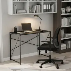 JOYTEK - Mesa Escritorio Plegable de Metal y Madera Negro 100x50x75 cm