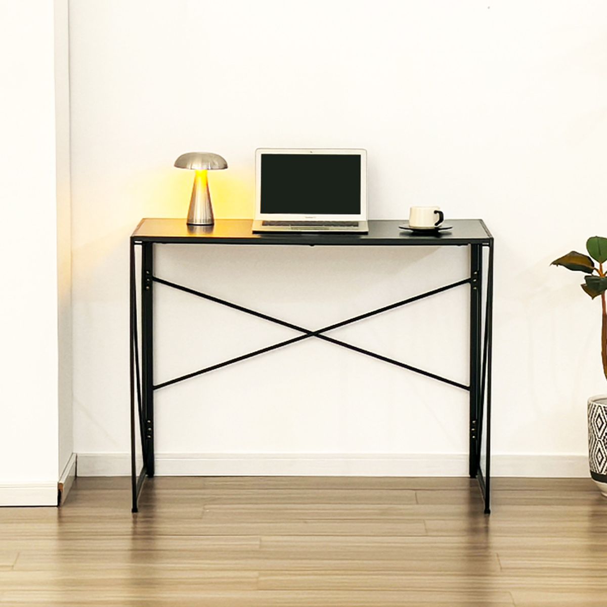 JOYTEK - Mesa Escritorio Plegable de Metal y Madera Negro 100x50x75 cm