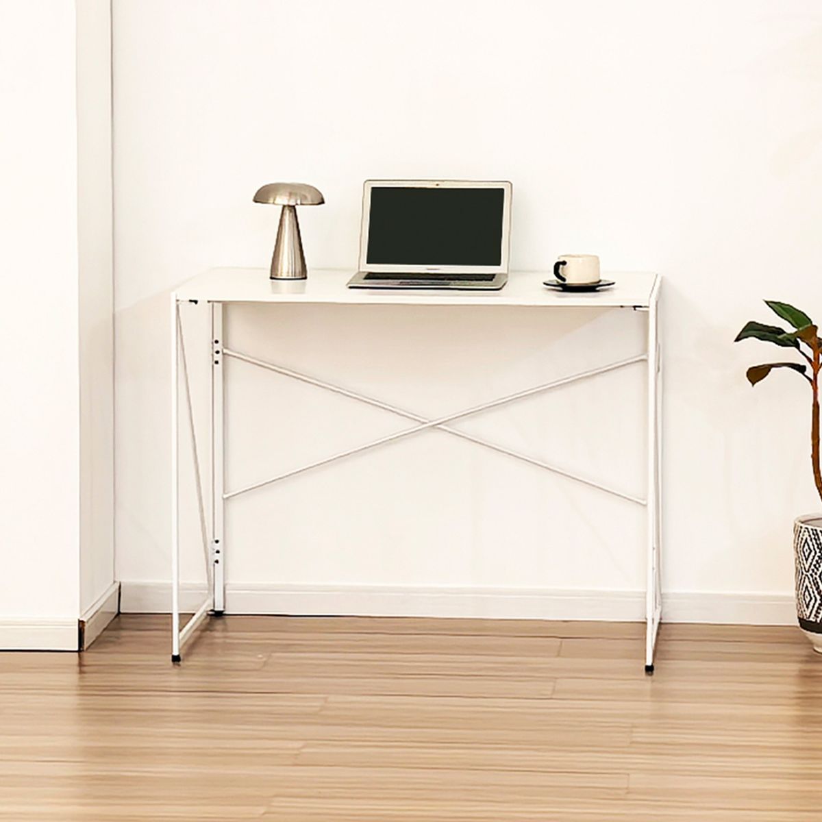 Mesa Escritorio Plegable de Metal y Madera Blanco 100x50x75 cm, marca JOYTEK - Foto 2