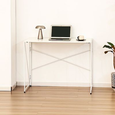 Imagen 2 del producto Mesa Escritorio Plegable de Metal y Madera Blanco 100x50x75 cm