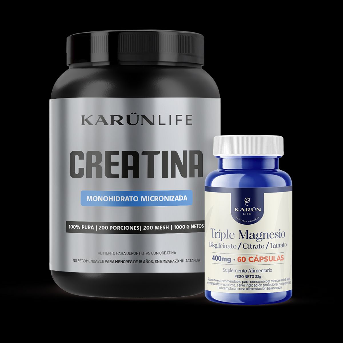 KARUNLIFE - Pack Creatina 1kg +  Triple Magnesio Karun Life