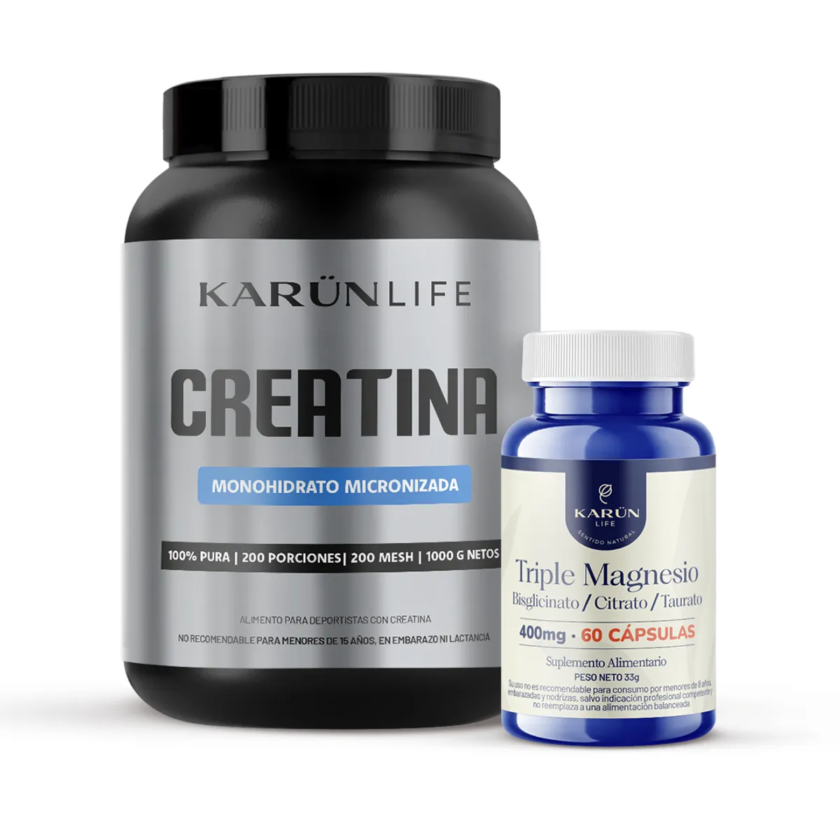 KARUNLIFE - Pack Creatina 1kg +  Triple Magnesio Karun Life