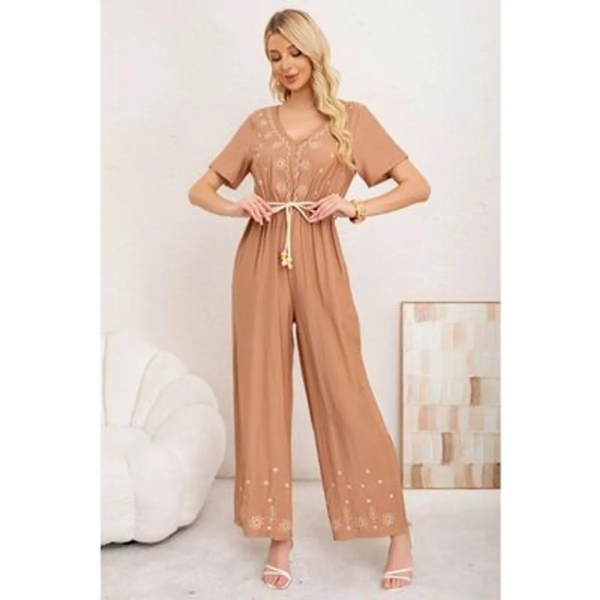LIKE SHOP - Enterito Mujer Casual Pierna Ancha Bordado Cuello V 3350