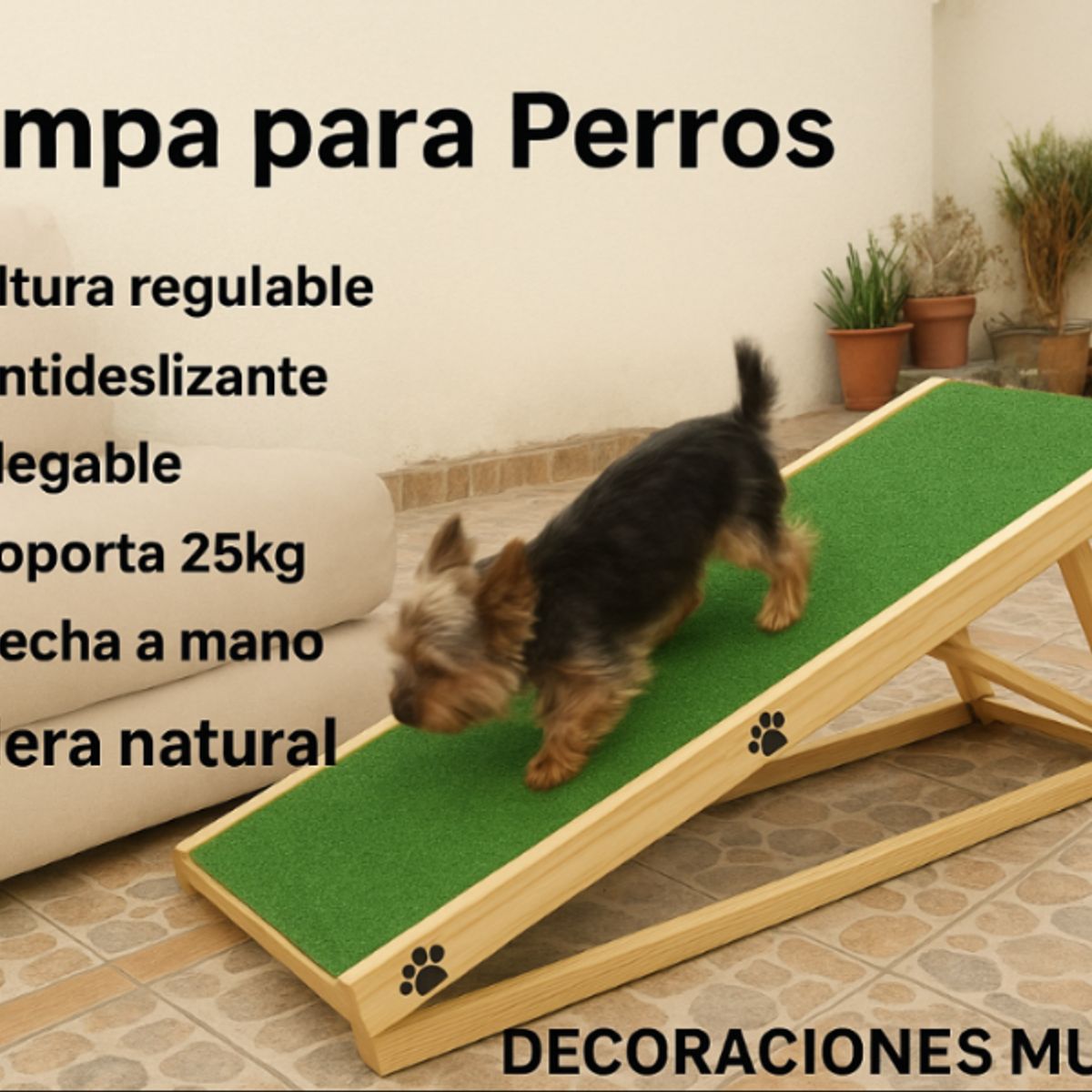 GENERICO - Rampas para perros de madera antideslizante Mugui  - altura regulable 3 niveles plegable - artesanal