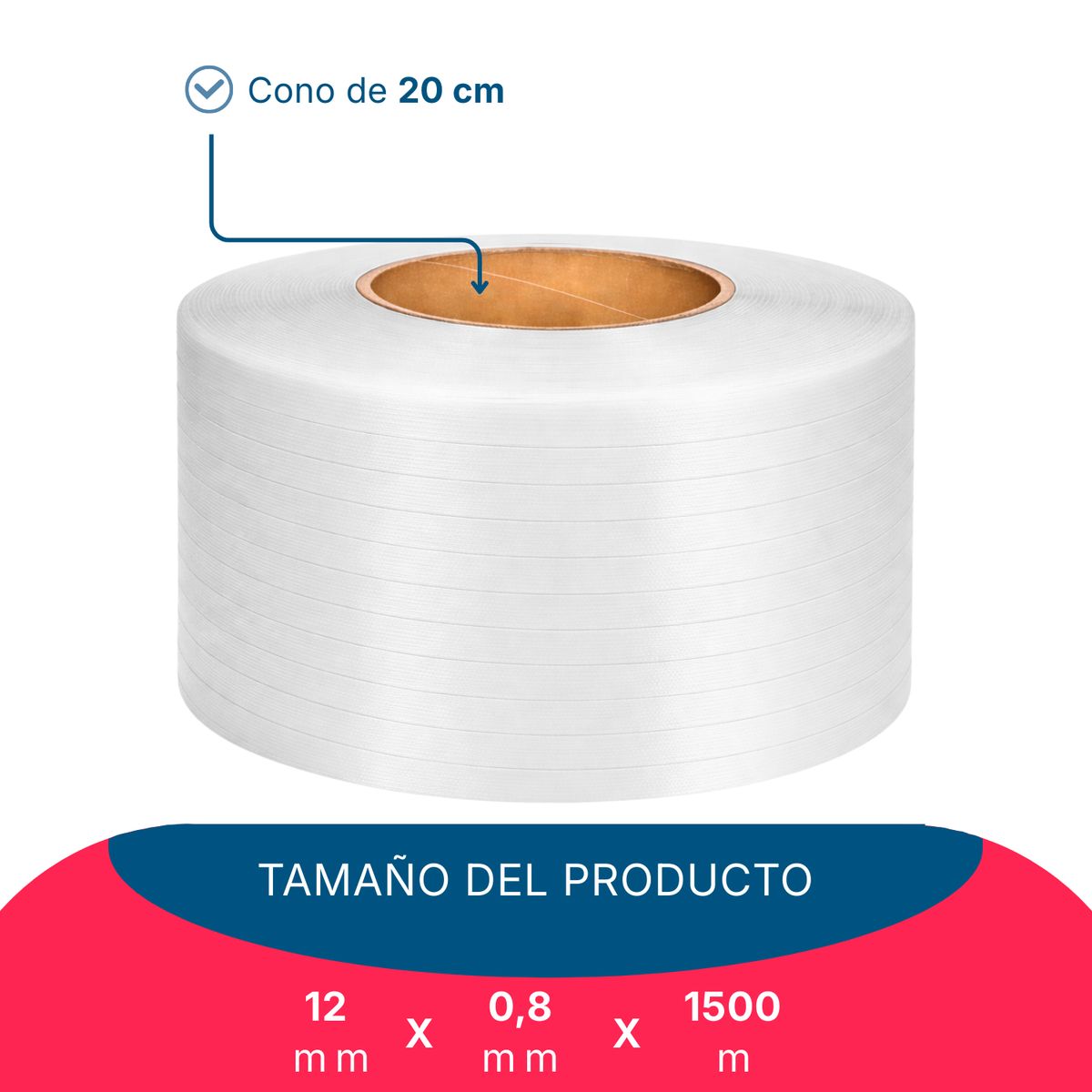 GENERICO - Zuncho Plástico PP 1/2" 12mm*0,8mm*1.500m Pack Mayorista 1ud - Blanco - Unico