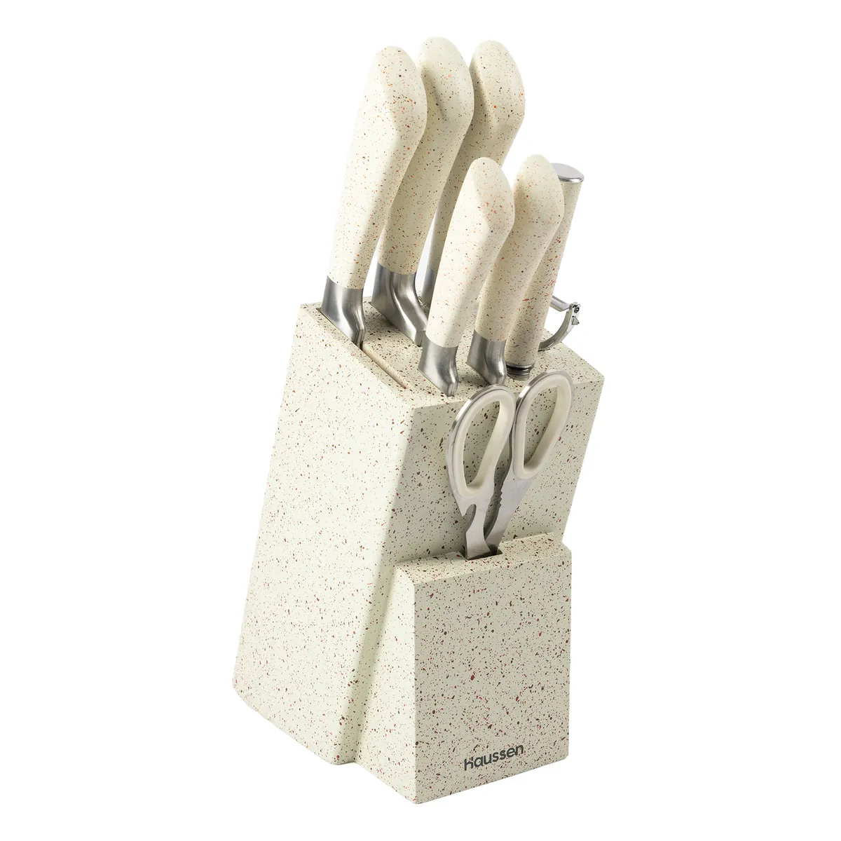 HAUSSEN - Taco Cuchillos Acero Con Tijera y Pelador Infini Set 8 Pcs - Blanco