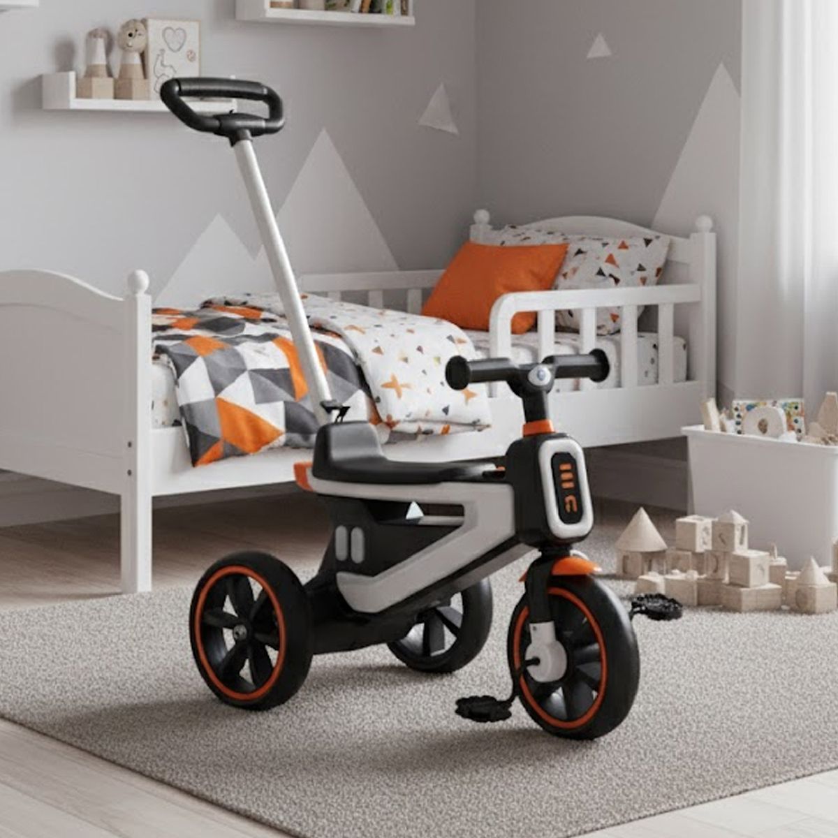 MON PETIT - Triciclo Coche a Pedal 2 en 1 con Mango Desmontable