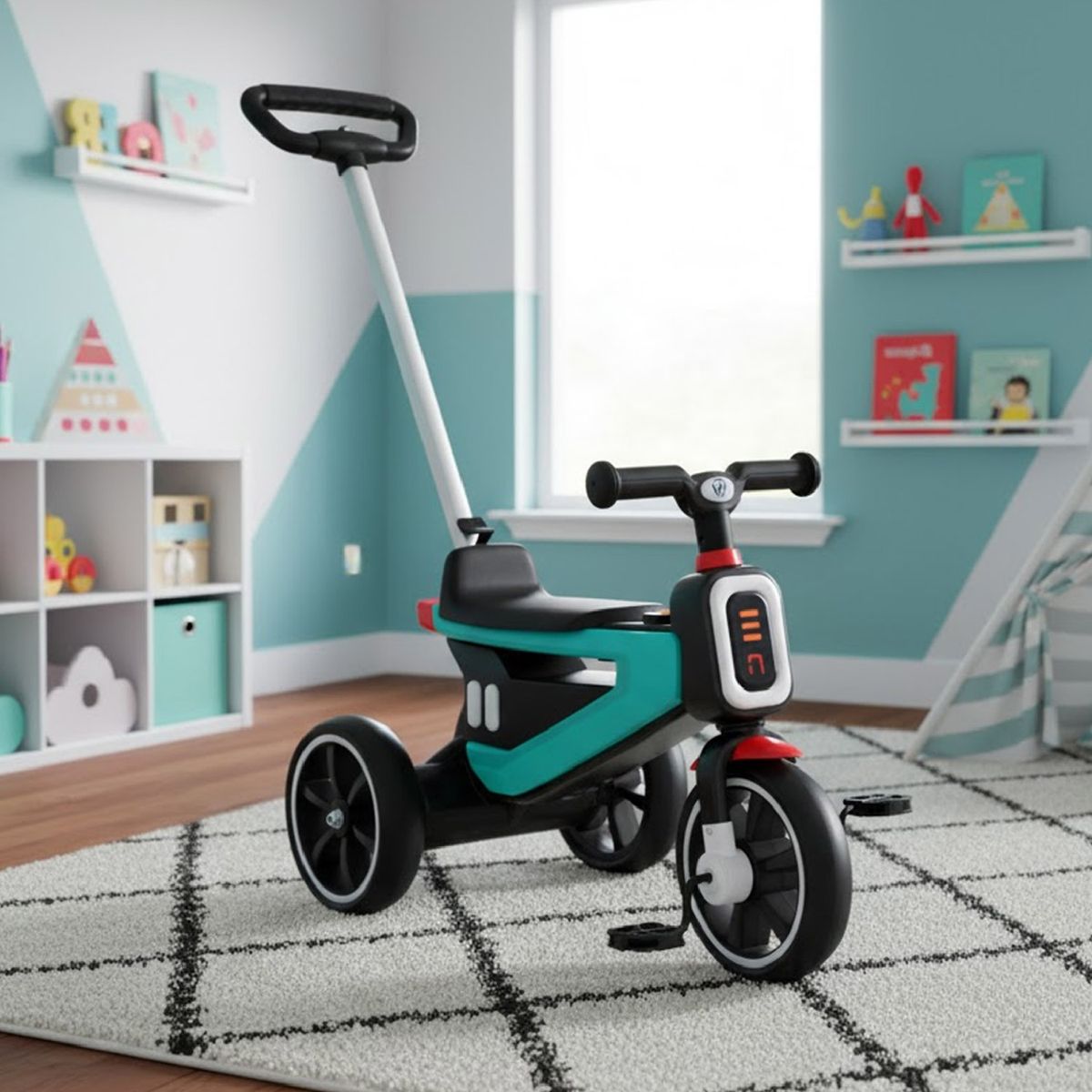 MON PETIT - Triciclo Coche a Pedal 2 en 1 con Mango Desmontable