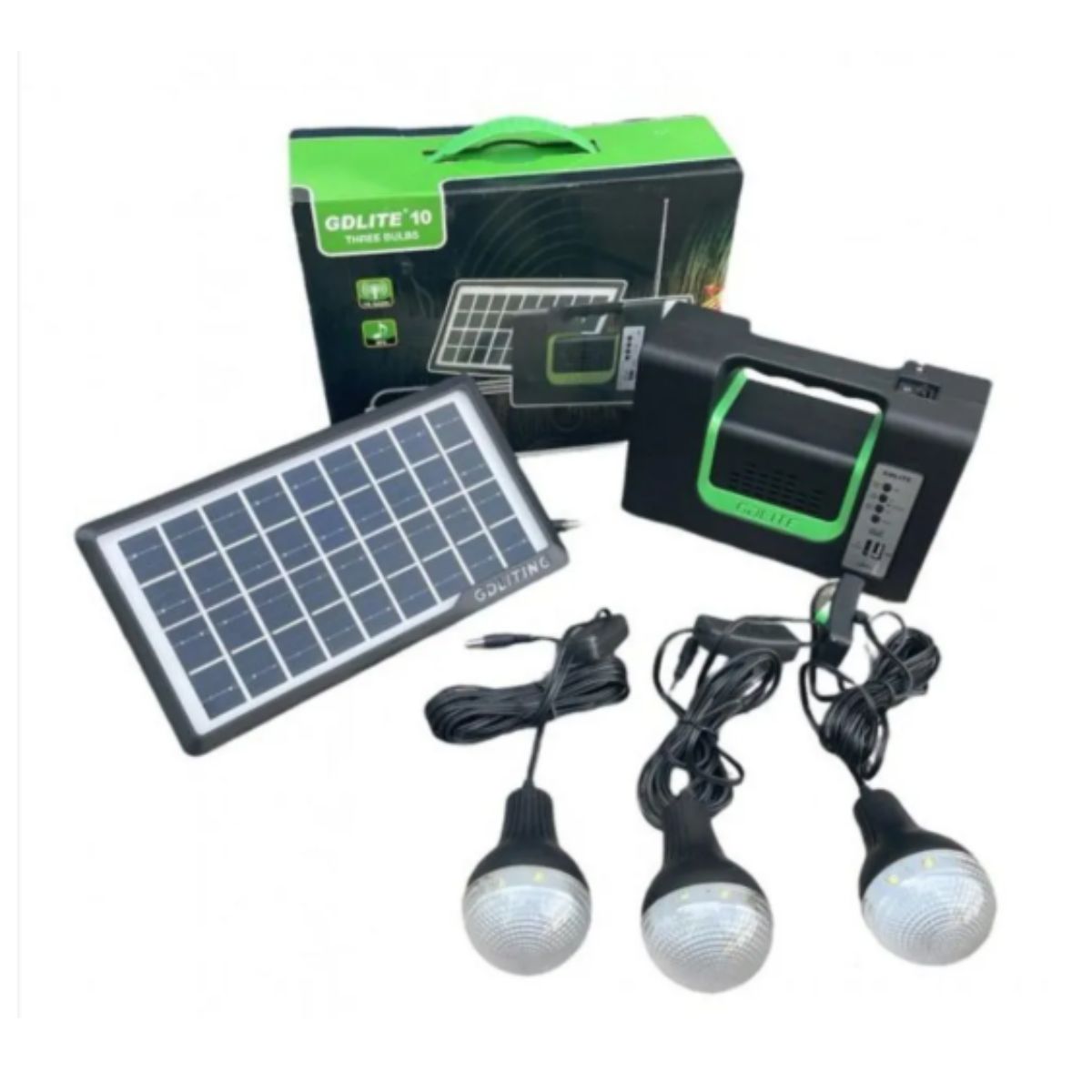 GENERICO - Kit Emergencia Camping Solar 3 Ampolletas Linterna + radio Mp3