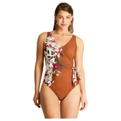 LORENZO DI PONTTI - Traje de Baño Entero Terracota con Estampado Floral y Nudo Lateral