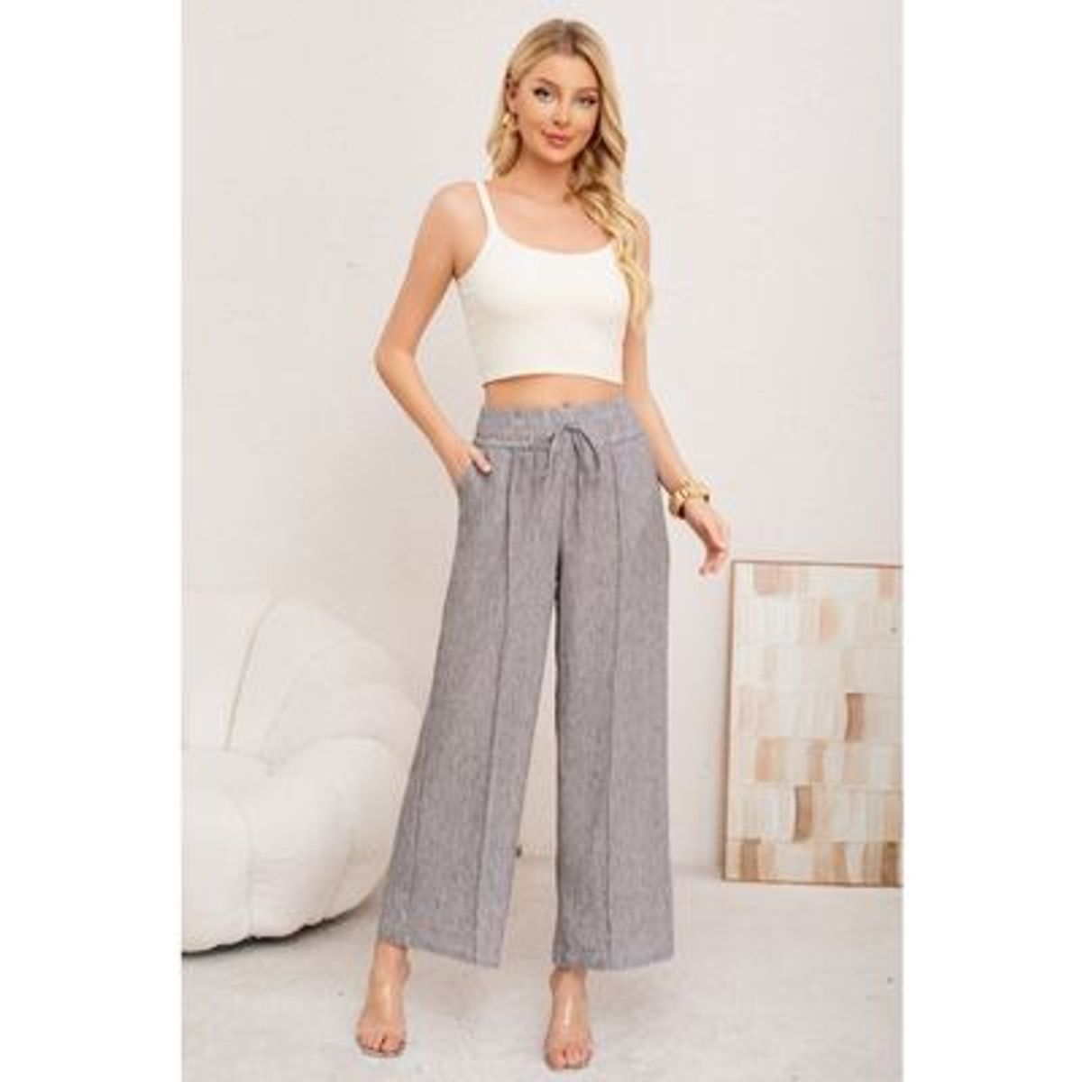 LIKE SHOP - Pantalon Palazzo Mujer Verano Casual Pretina Alta Linea 3009
